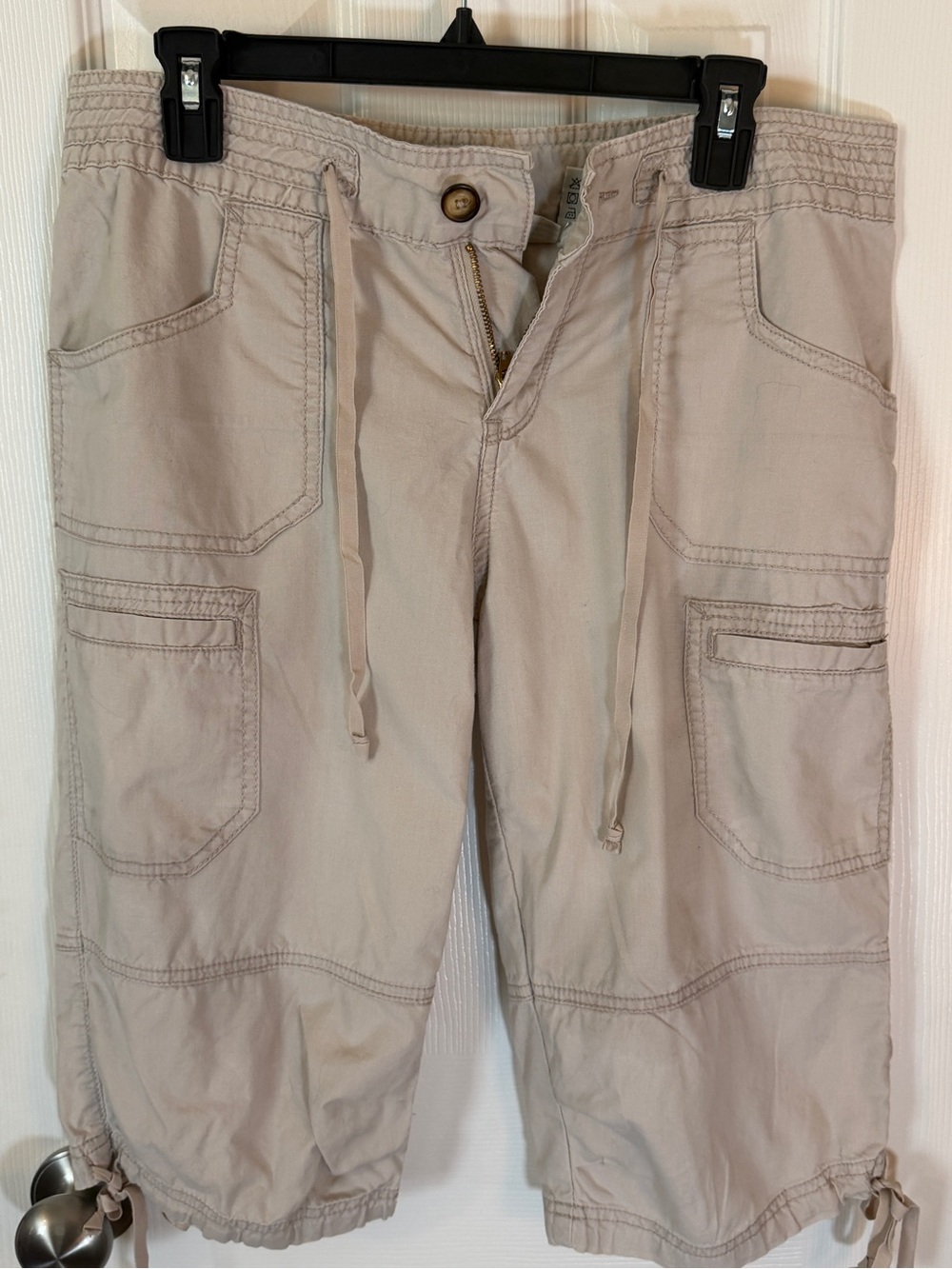Women’s Beige Cargo Drawstring Pants - Relaxed Fit